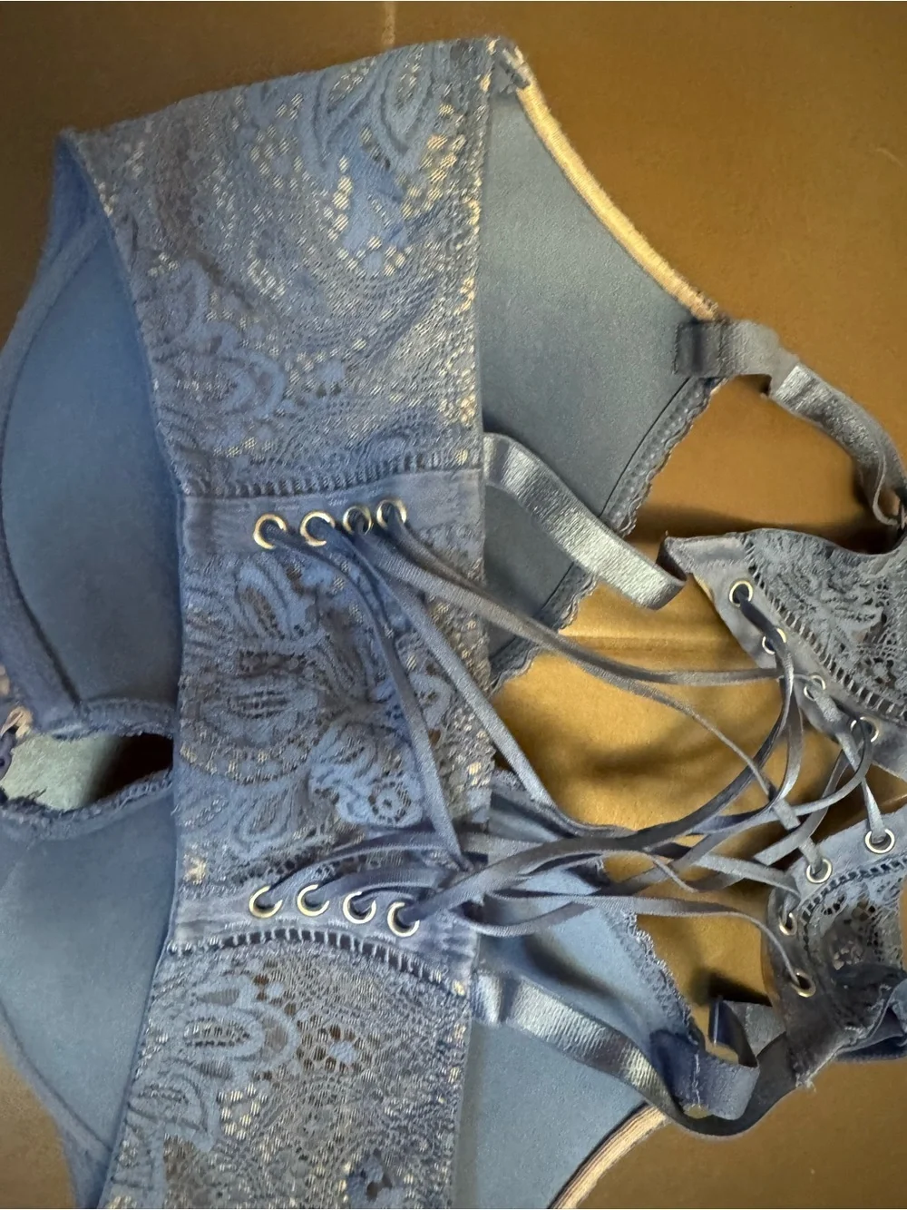 VICTORIA’S SECRET 34DD Very Sexy Push-Up Bra Front Close Strappy Back Blue Lace - Picture 13 of 17
